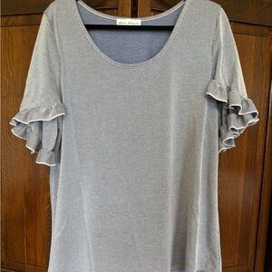 Star Vixen Blue-White Striped Ruffle Sleeve Scoop Neck Top